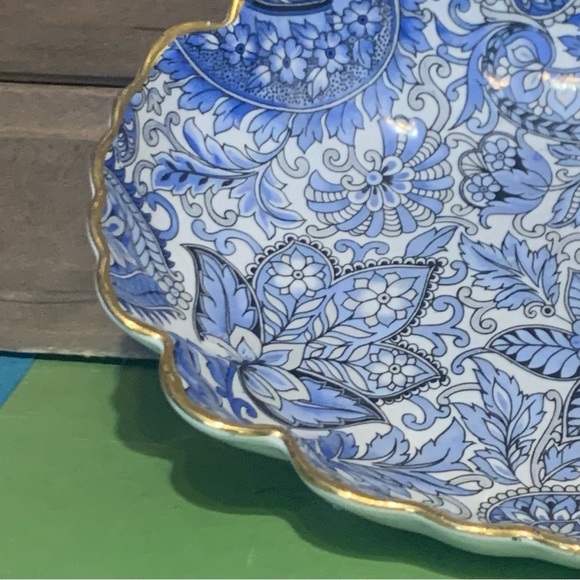 James Kent Old Foley Blue White Paisley Leaf Trinket Relish Dish W/Gold England - Picture 10 of 16